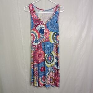 LASCANA Mandala Print Sleeveless Summer Dress Bohemian Fit & Flare V-Nec…